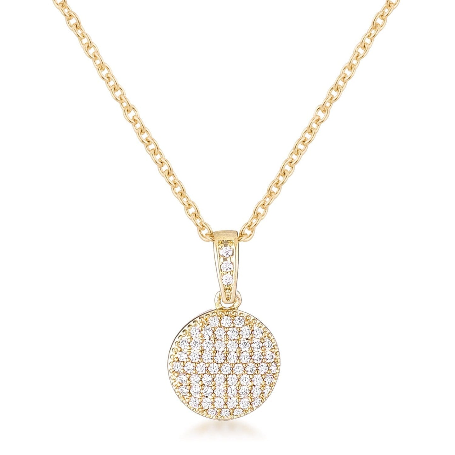 Gold Plated Necklace with Cubic Zirconia Disk Pendant