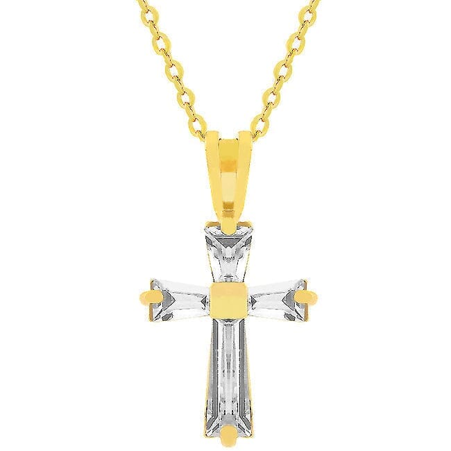 Goldtone Finish Baguette Cross Pendants Das Juwel