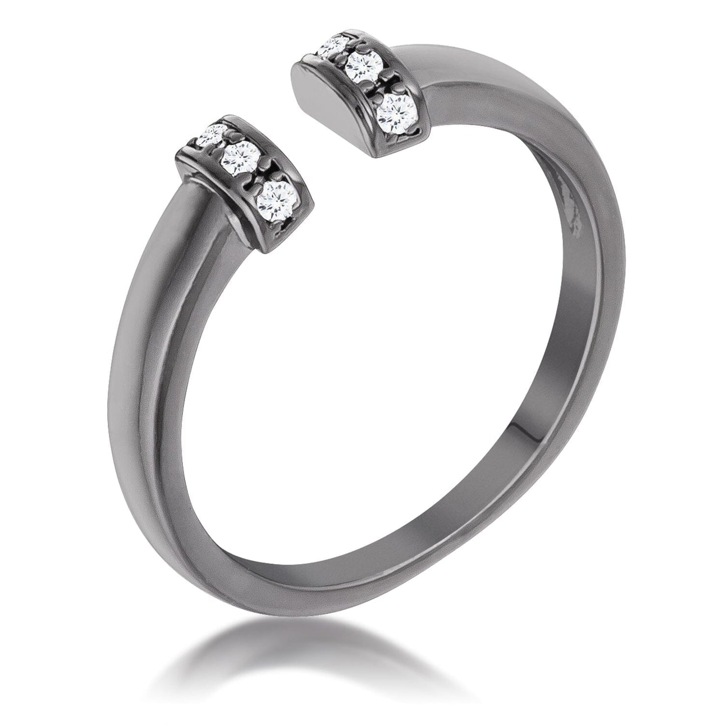 Hematite Petite Cubic Zirconia Clear Open Cuff Ring