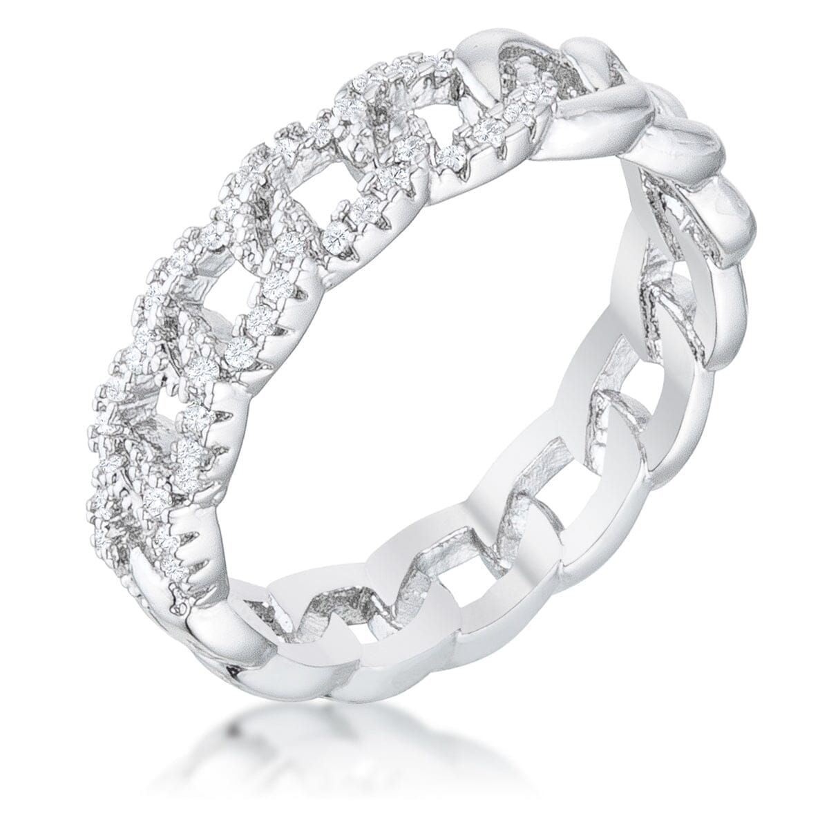 Interlocking Rhodium Chain Design Ring with Cubic Zirconia Rings Das Juwel