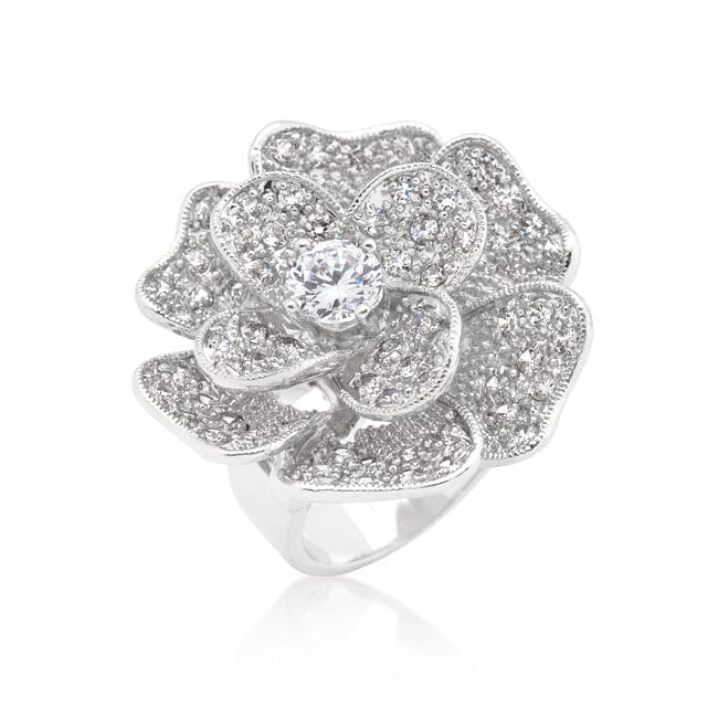 Large Flower Cubic Zirconia Cocktail Ring Rings Das Juwel