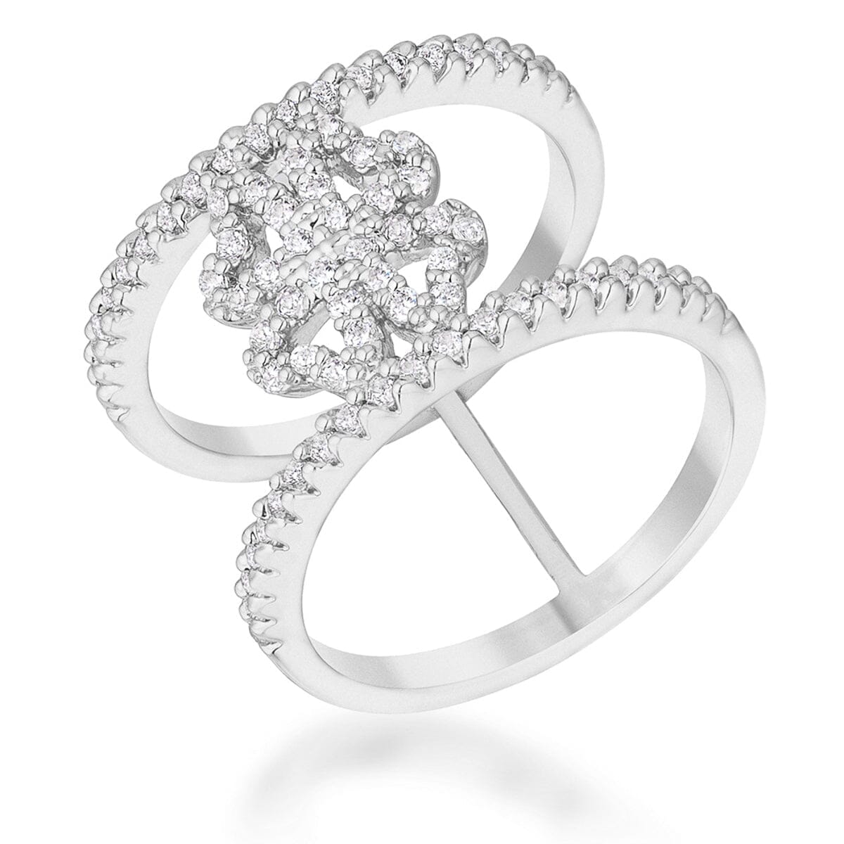 Lauren 0.4ct Cubic Zirconia Rhodium Delicate Clover Wrap Ring Rings Das Juwel
