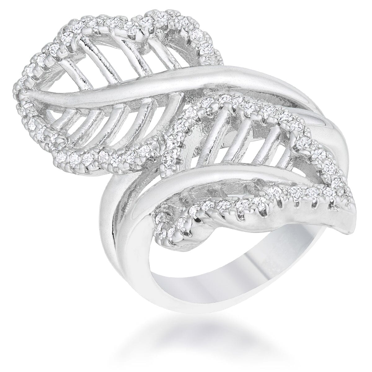 Lina 0.4ct Cubic Zirconia Rhodium Leaf Wrap Ring Rings Das Juwel