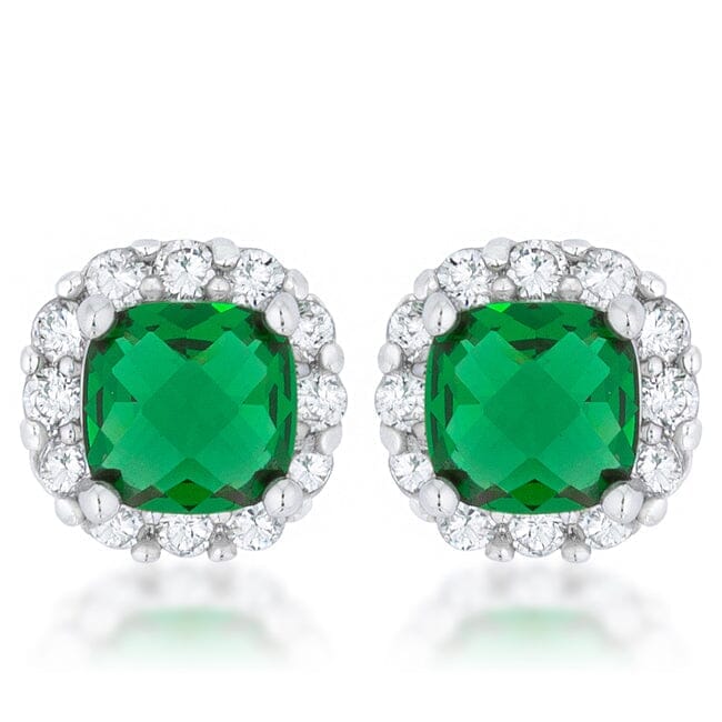 Liz 2ct Emerald Cubic Zirconia Rhodium Classic Cushion Stud Earrings Earrings Das Juwel