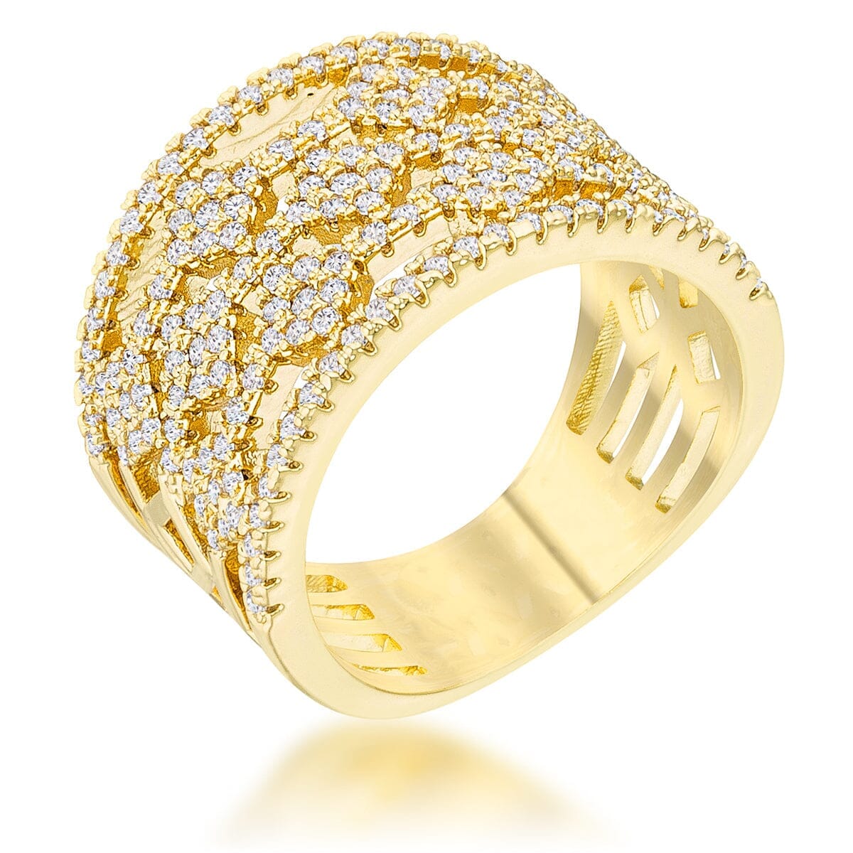 Marlene 0.6ct Cubic Zirconia 14k Gold Wide Band Cocktail Ring Rings Das Juwel