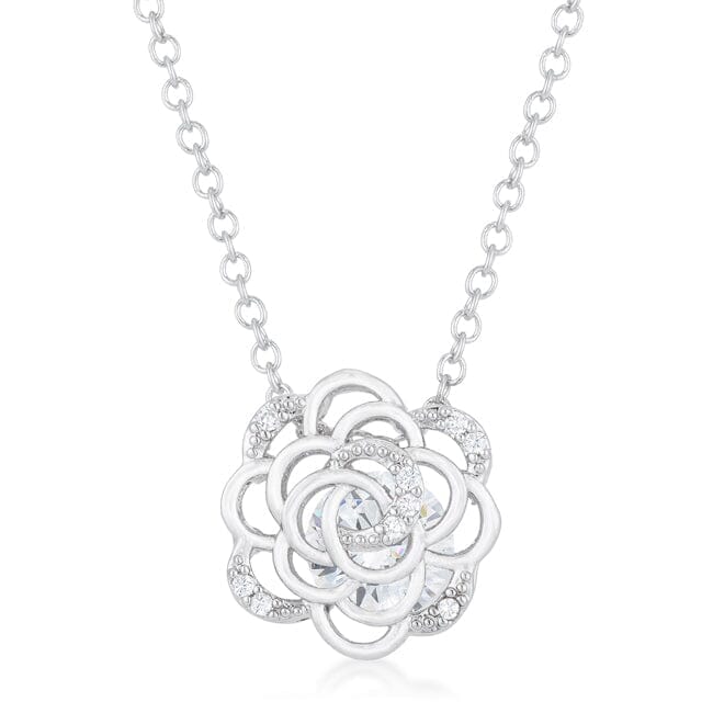 Maya 1.37ct Cubic Zirconia Rhodium Rose Drop Necklace