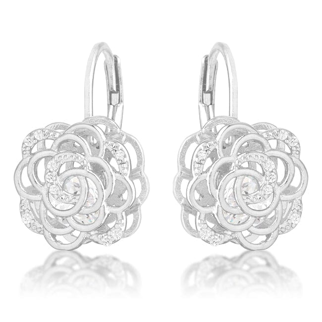 Maya 1.5ct Cubic Zirconia Rhodium Rose Drop Earrings Earrings Das Juwel
