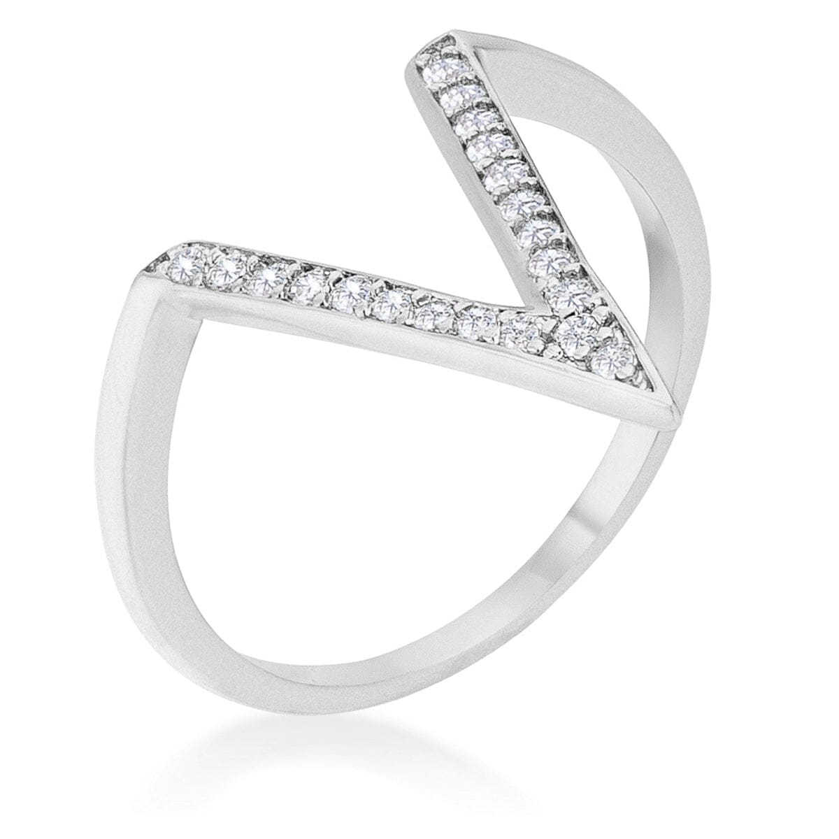 Michelle 0.2ct Cubic Zirconia Rhodium Delicate V-Shape Ring Rings Das Juwel