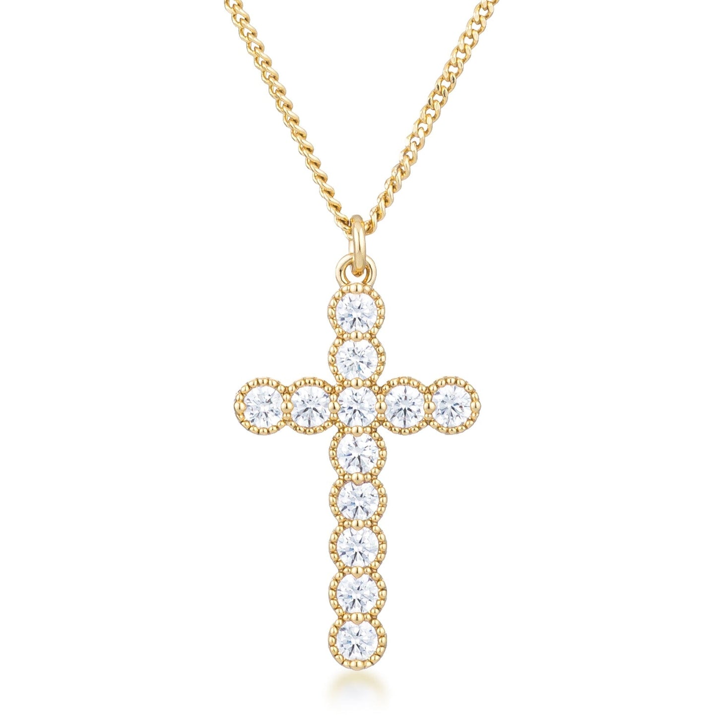 Micro Beaded 18k Gold Plated Clear Cubic Zirconia Cross Pendant Pendants Das Juwel