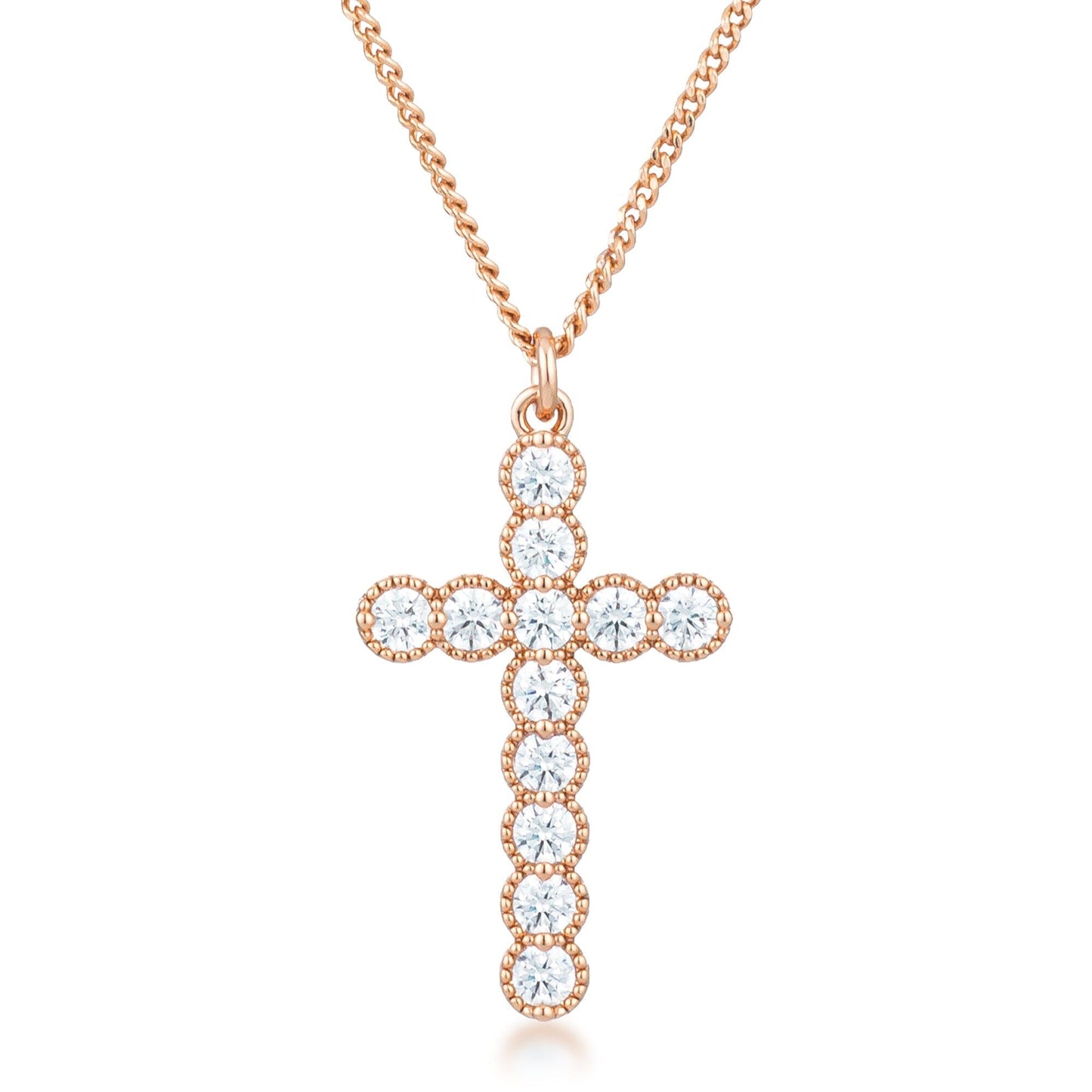 Micro Beaded Rose Gold Plated Clear Cubic Zirconia Cross Pendant Pendants Das Juwel