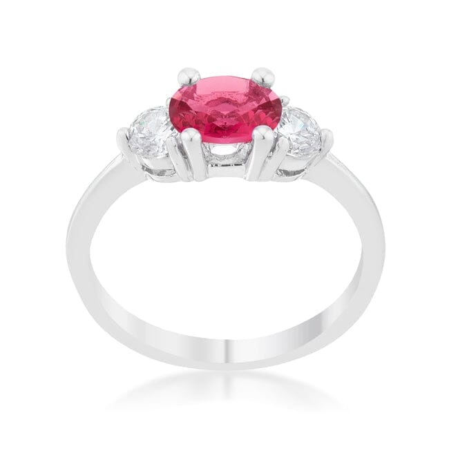Miranna 1.2ct Fuchsia Cubic Zirconia Rhodium Classic Oval Ring Rings Das Juwel