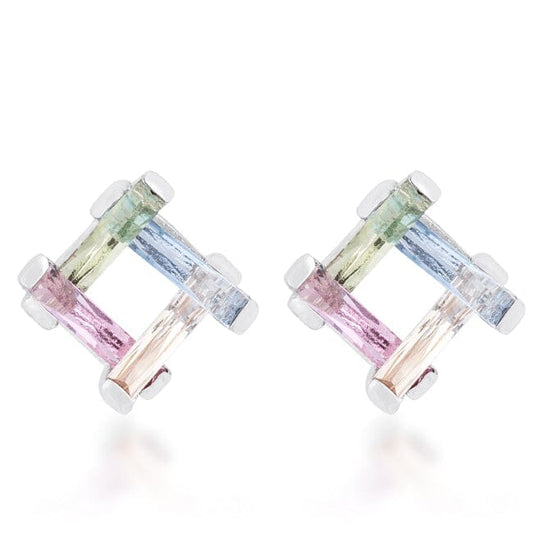 Myra 10ct Multicolor Cubic Zirconia Rhodium Stud Earrings Earrings Das Juwel 