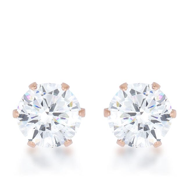Reign 3.4ct Cubic Zirconia Rose Gold Stainless Steel Stud Earrings Earrings Das Juwel