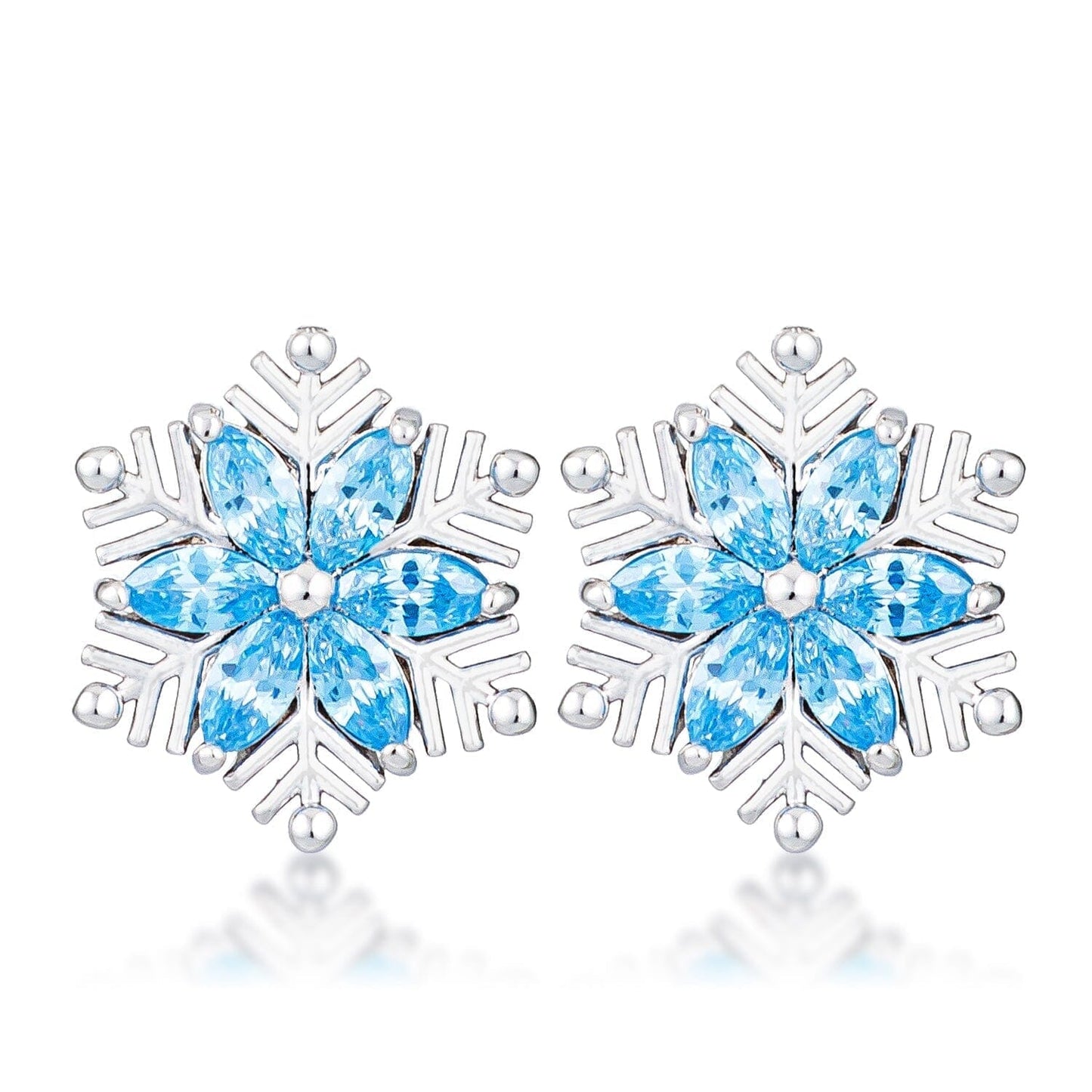 Rhodium Plated Aqua Blue Marquise Snowflake