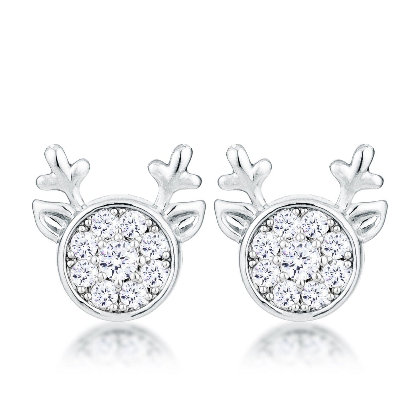 Rhodium Plated Clear Cubic Zirconia Reindeer