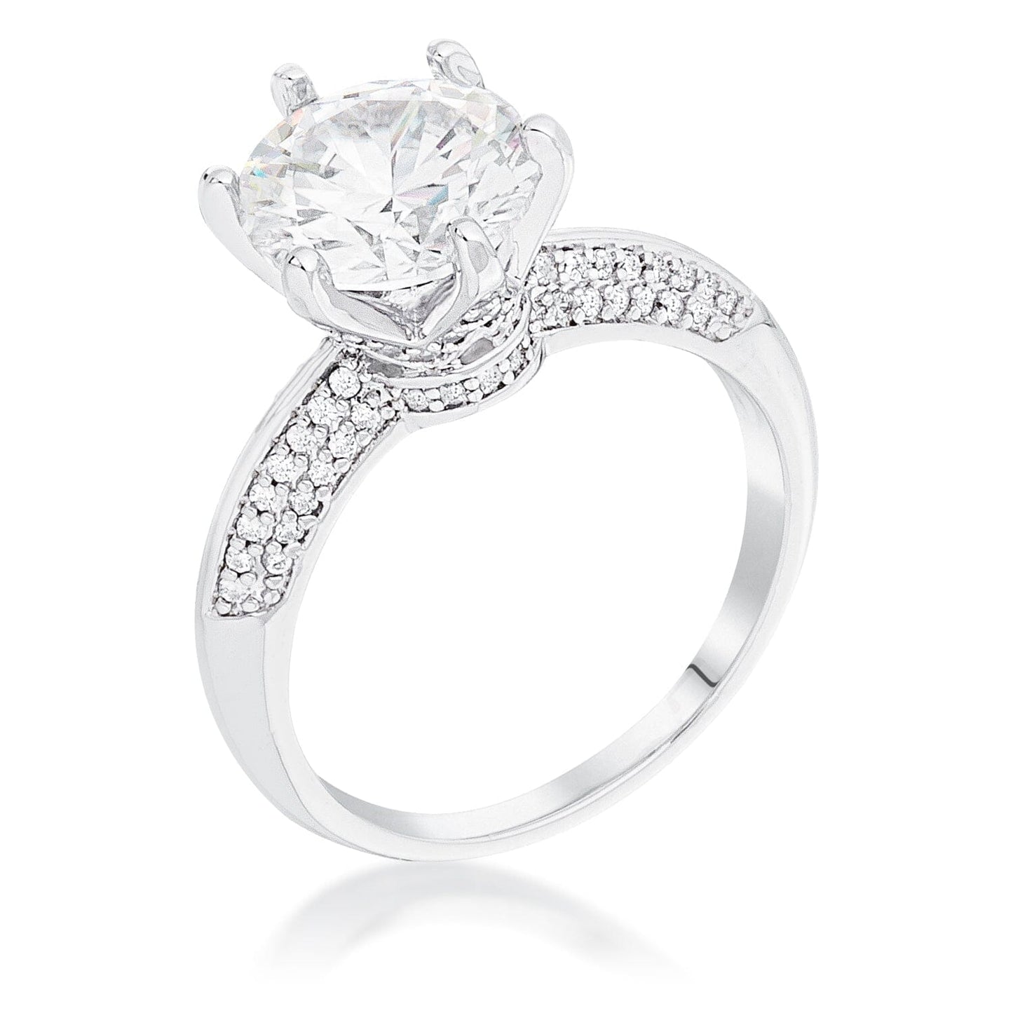 Rhodium Plated Clear Cubic Zirconia Round Solitaire Quad Micropave Ring Rings Das Juwel