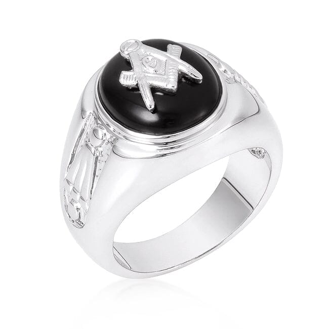 Rhodium Plated Onyx Mens Ring Rings Das Juwel
