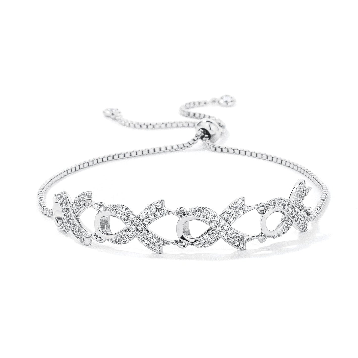 Rhodium Plated Pave Cubic Zirconia Ribbon Bracelet