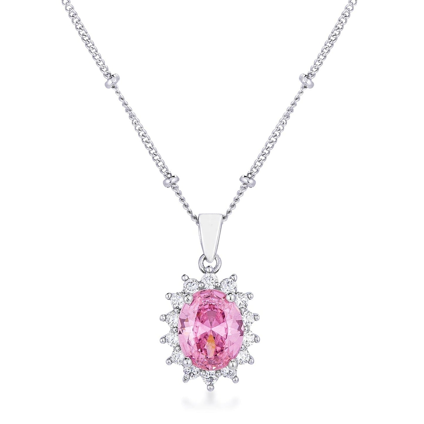 Rhodium Plated Pink Petite Royal Oval Pendant Pendants Das Juwel
