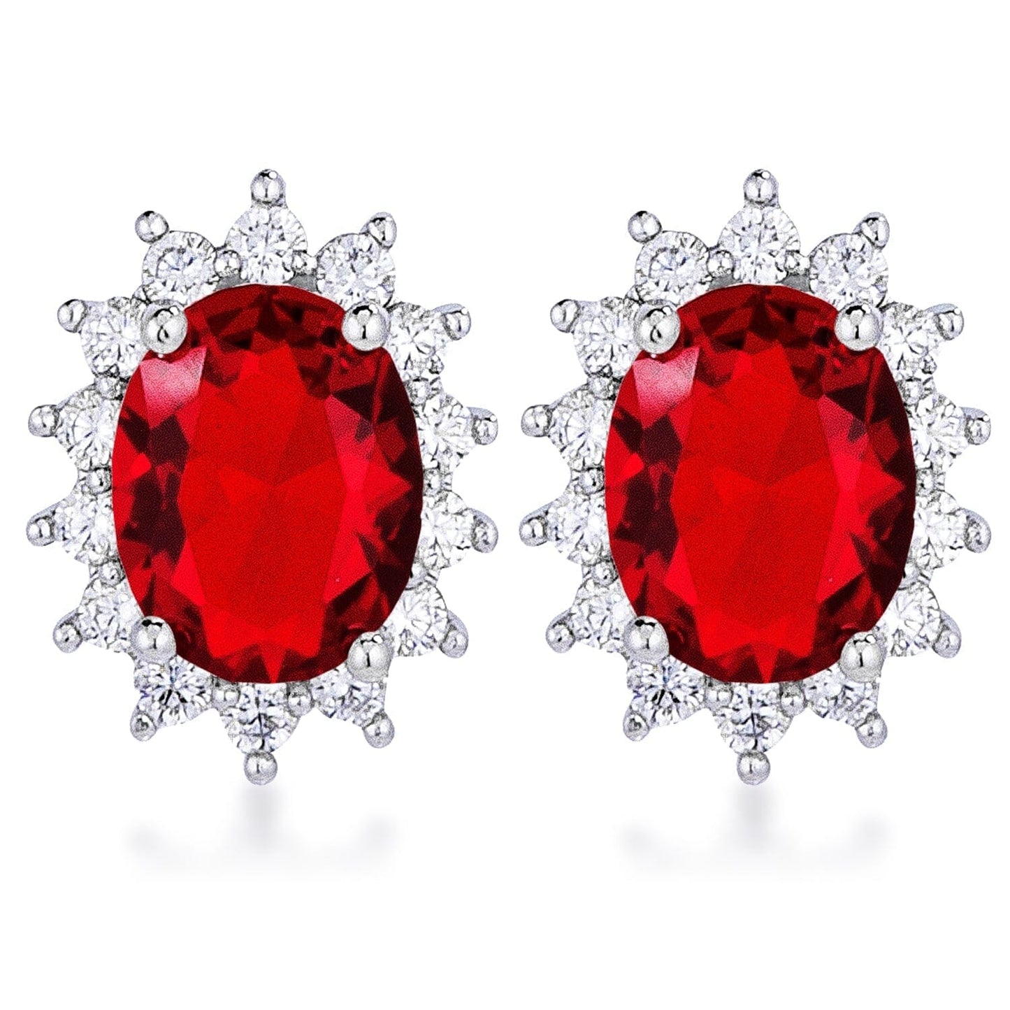 Rhodium Plated Ruby Red Petite Royal Oval Earrings Earrings