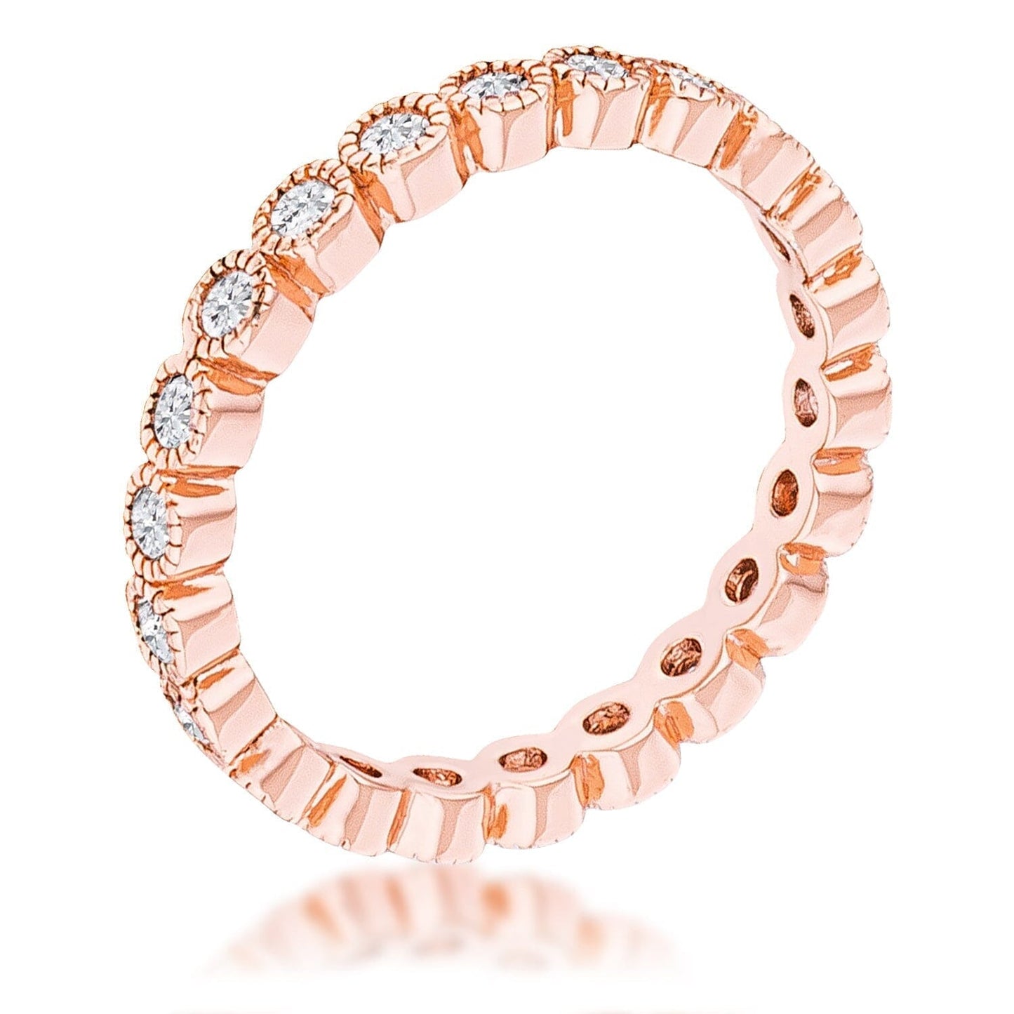 Rose Gold Plated Dotted Clear Cubic Zirconia Round Bezel Eternity Ring Rings Das Juwel