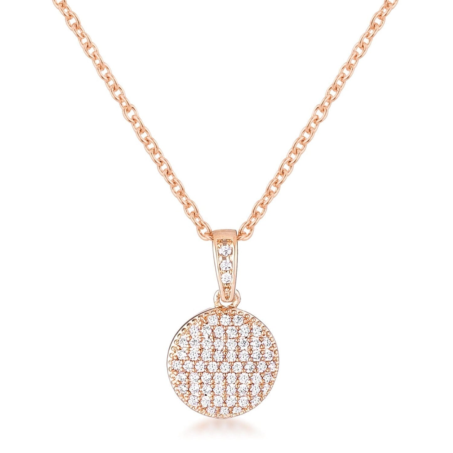 Rose Gold Plated Necklace with Cubic Zirconia Disk Pendant Pendants Das Juwel