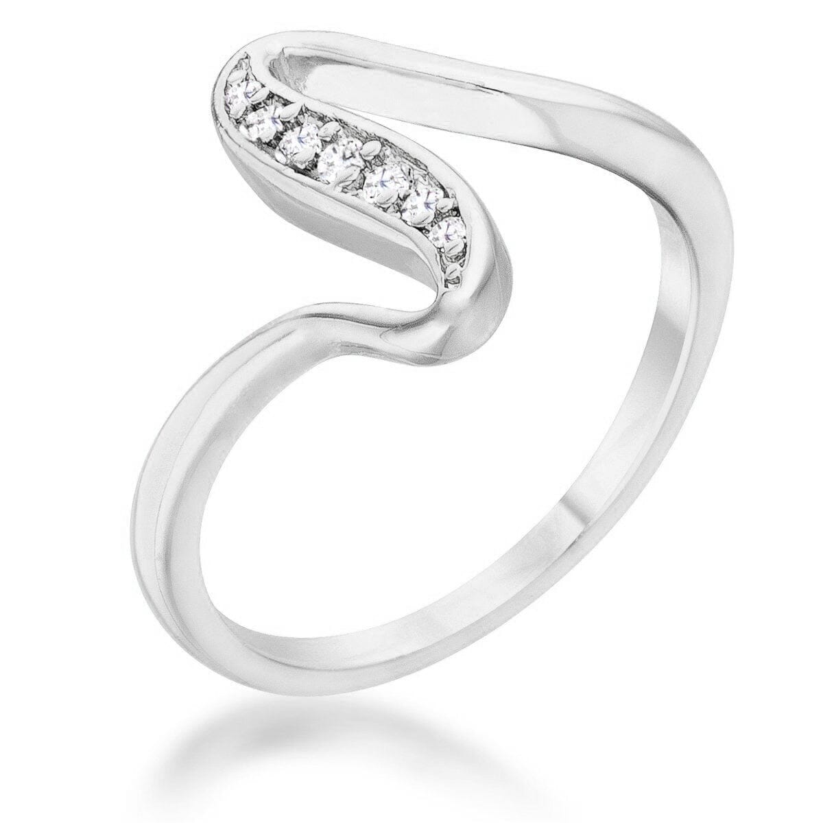 Sheryl 0.07ct Cubic Zirconia Rhodium Simple Wave Ring Rings Das Juwel