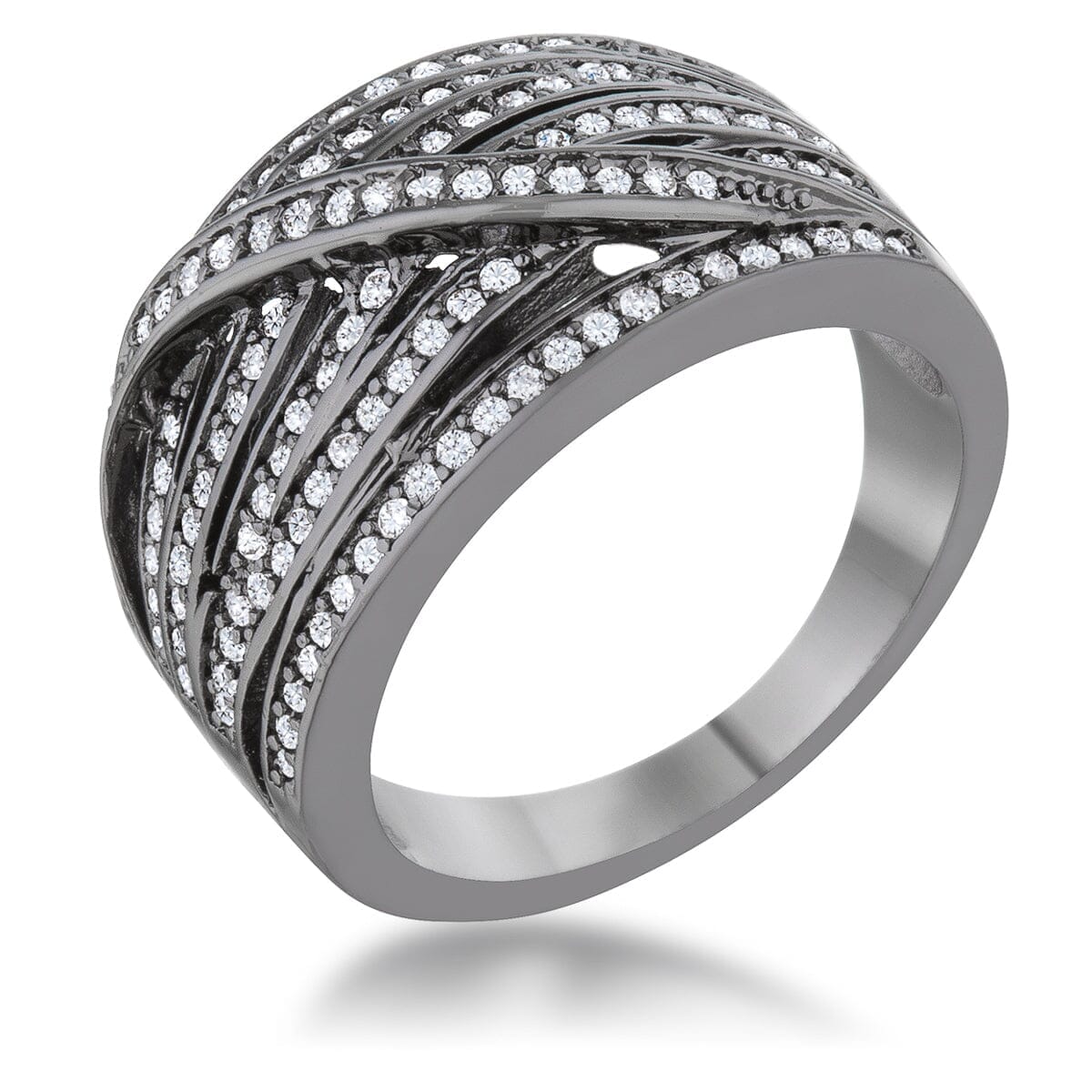 Shirah 0.75ct Cubic Zirconia Hematite Wide Statement Ring Rings Das Juwel