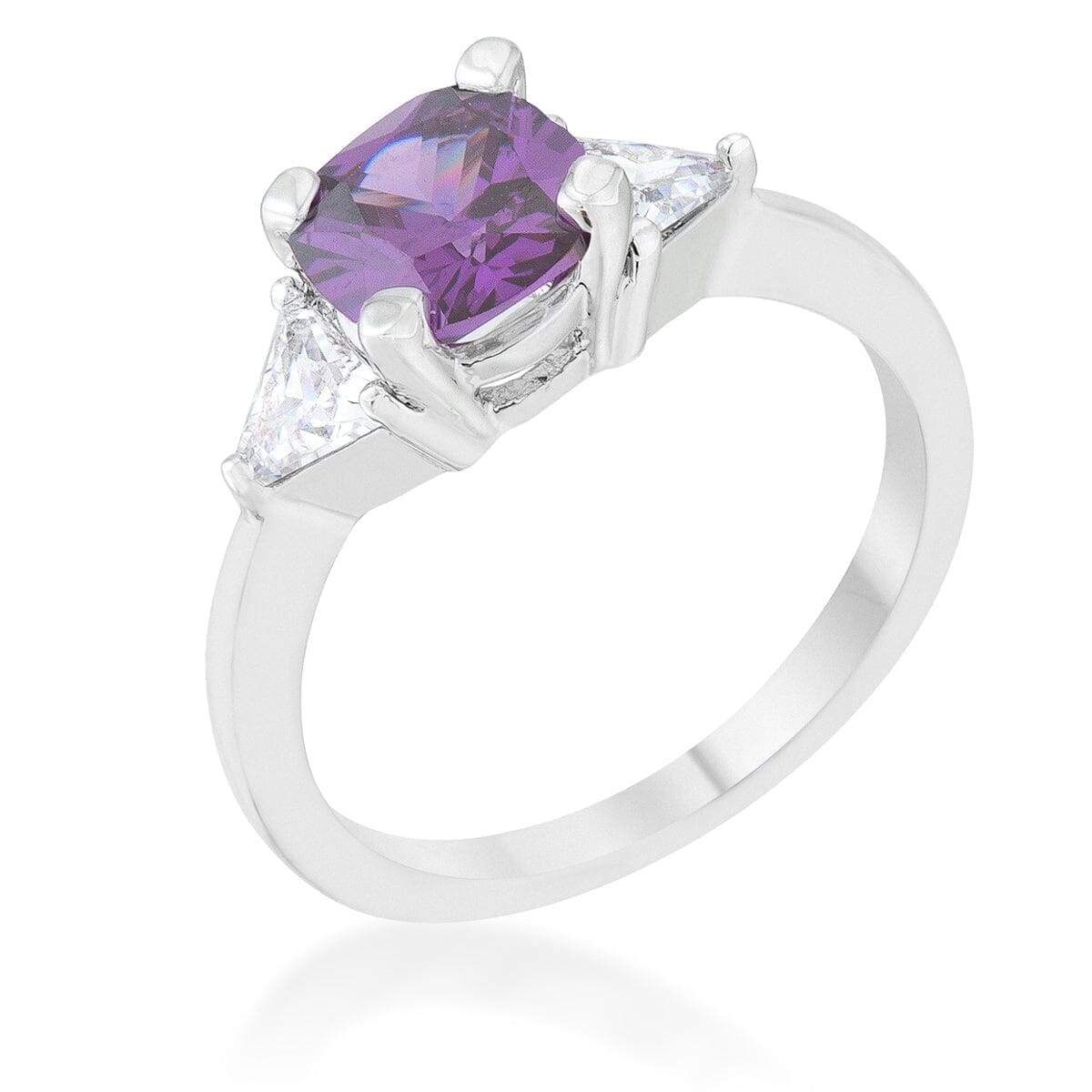 Shonda 1.8ct Amethyst Cubic Zirconia Rhodium Cushion Classic Statement Ring Rings Das Juwel