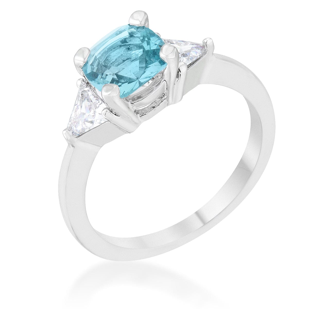 Shonda 1.8ct Blue Topaz Cubic Zirconia Rhodium Cushion Classic Statement Ring Rings Das Juwel