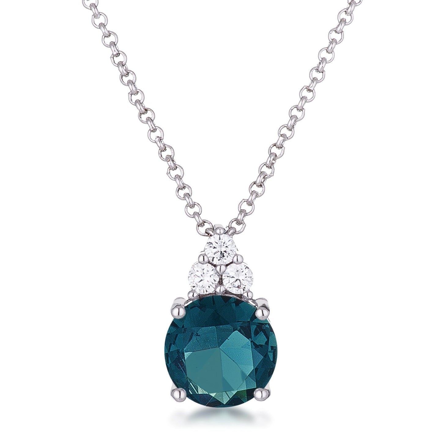 Simple Rhodium Plated 9mm Blue Green Cubic Zirconia Pendant Pendants Das Juwel