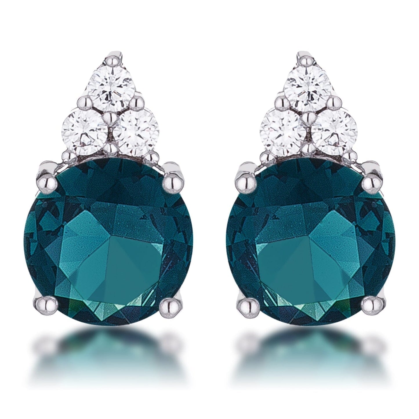 Simple Rhodium Plated 9mm Blue Green Cubic Zirconia Stud Earring Earrings Das Juwel