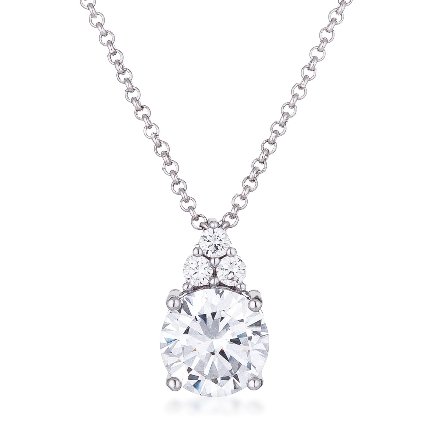 Simple Rhodium Plated 9mm Clear Cubic Zirconia Pendant Pendants Das Juwel