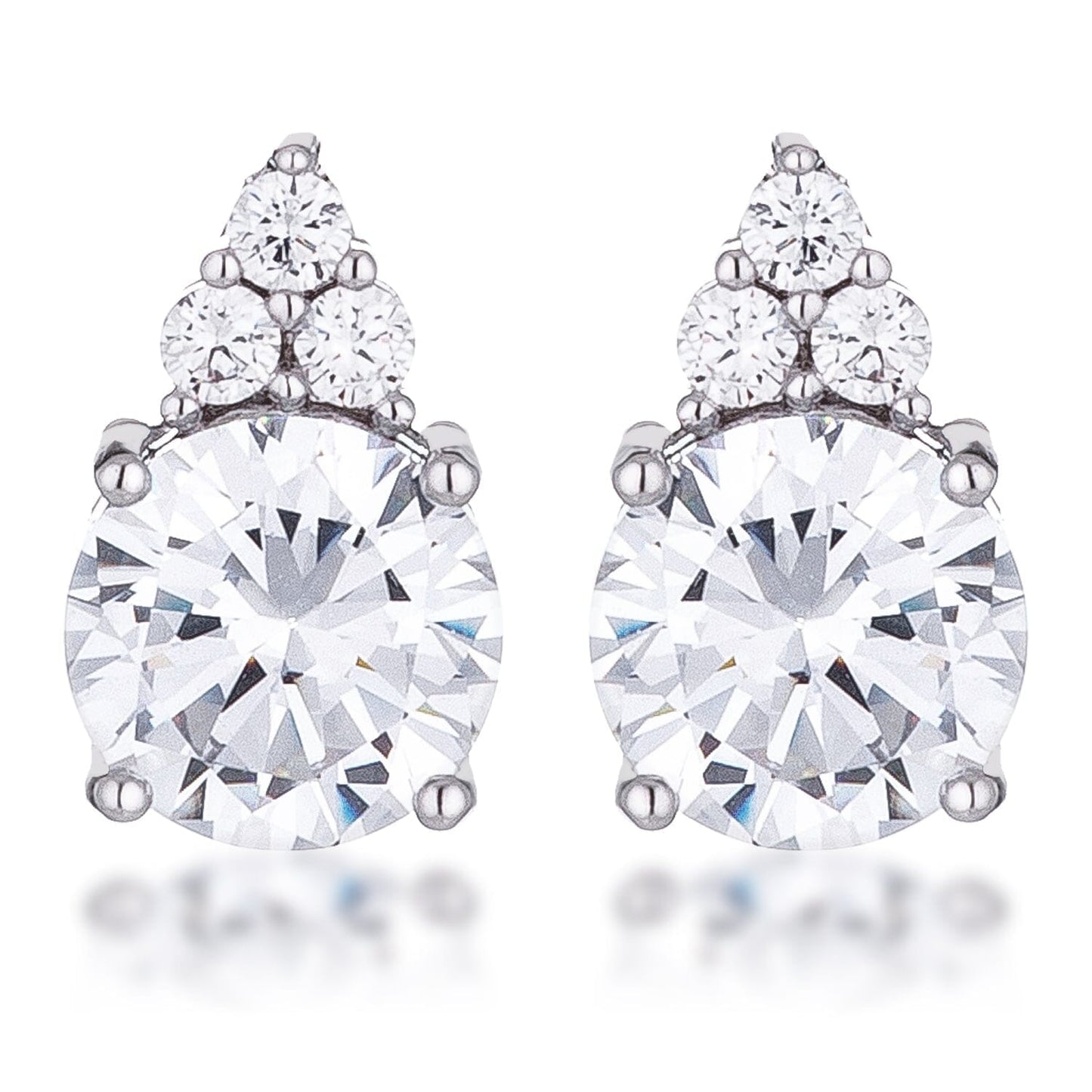 Simple Rhodium Plated 9mm Clear Cubic Zirconia Stud Earring Earrings Das Juwel
