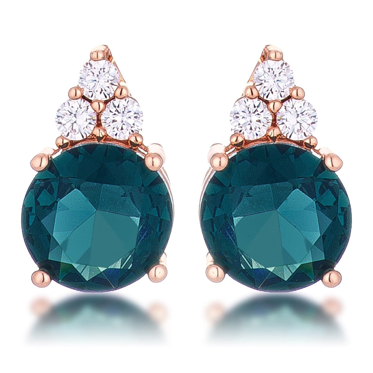 Simple Rose Gold Plated 9mm Blue Green Cubic Zirconia Stud Earring Earrings Das Juwel