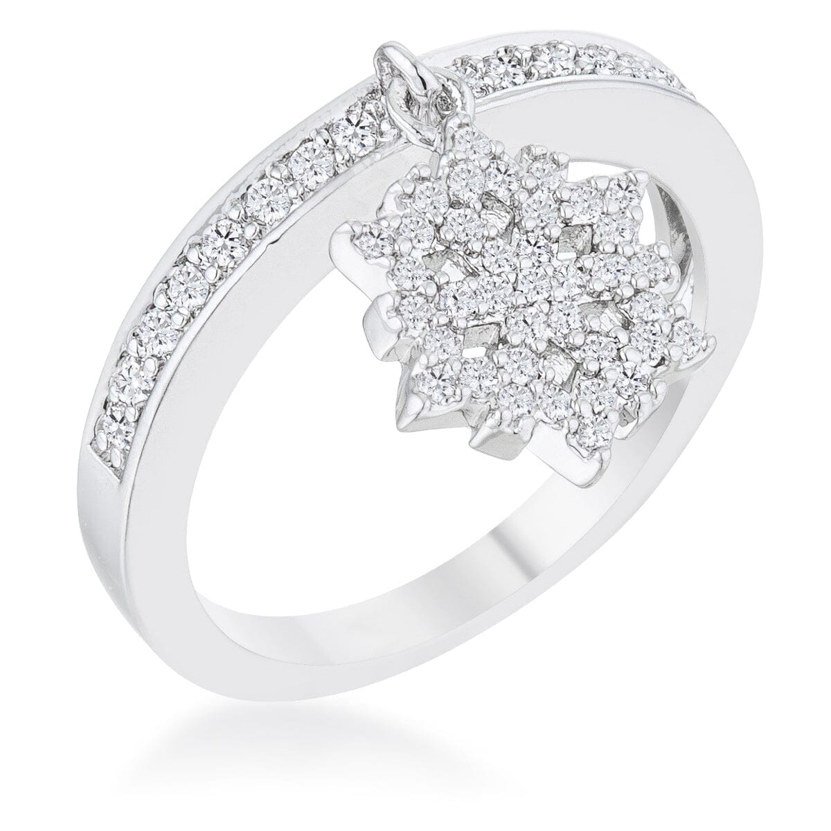 Snowflake 0.35ct Cubic Zirconia Rhodium Simple Holiday Charm Band Ring