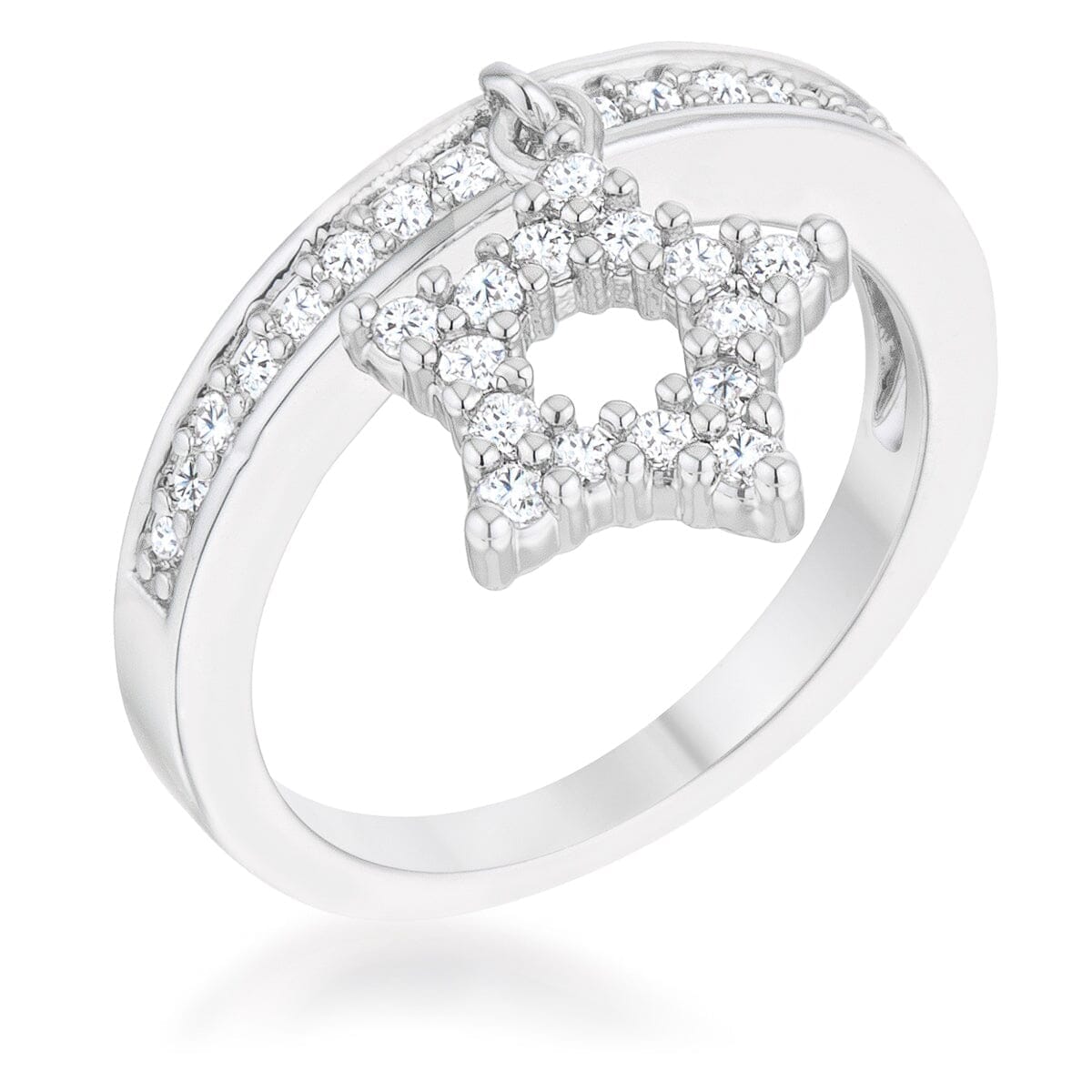 Star 0.25ct Cubic Zirconia Rhodium Simple Holiday Charm Band Ring Rings Das Juwel