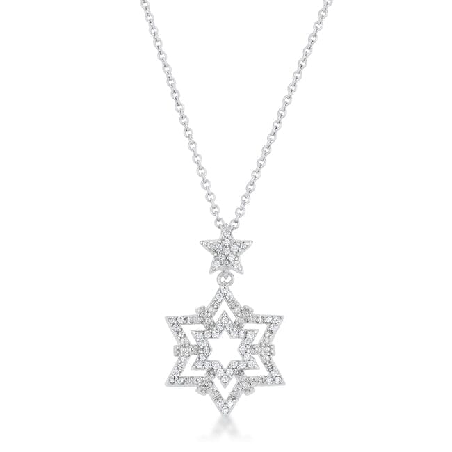 Stella 0.3ct Cubic Zirconia Rhodium Star Drop Necklace Pendants Das Juwel