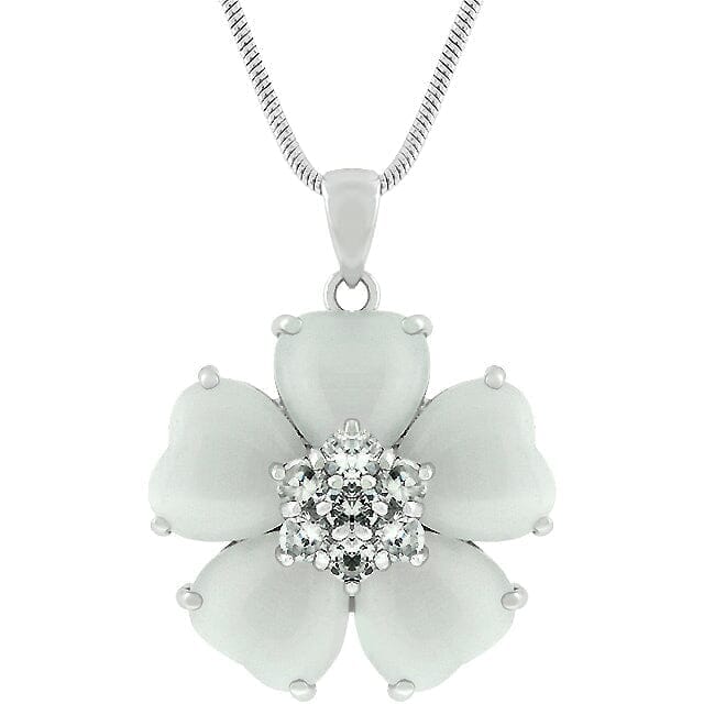 White Cats Eye Cubic Zirconia Flower Pendant