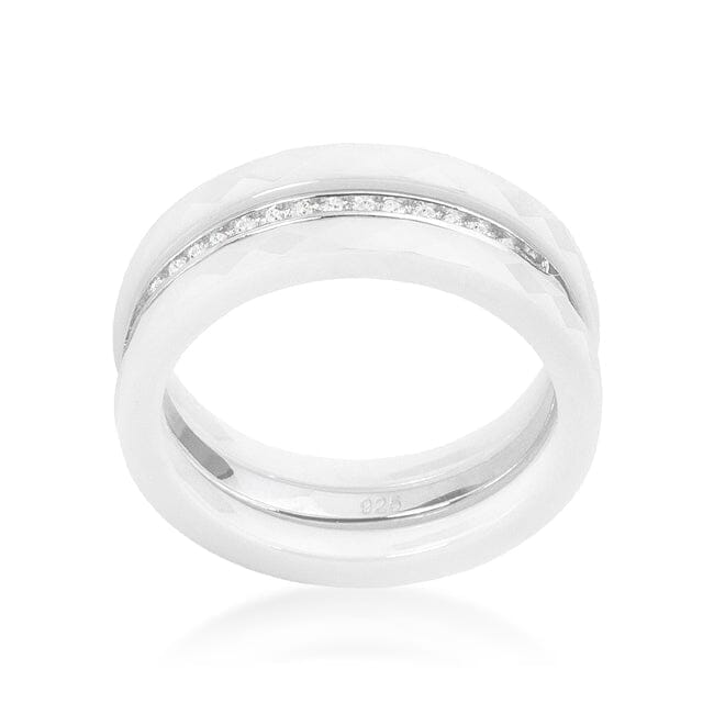White Ceramic Triplet Ring With Cubic Zirconia Rings Das Juwel