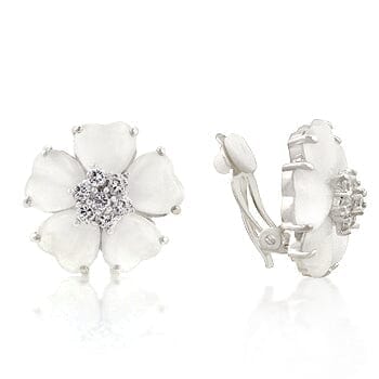 White Flower Nouveau Clip Earrings Earrings Das Juwel