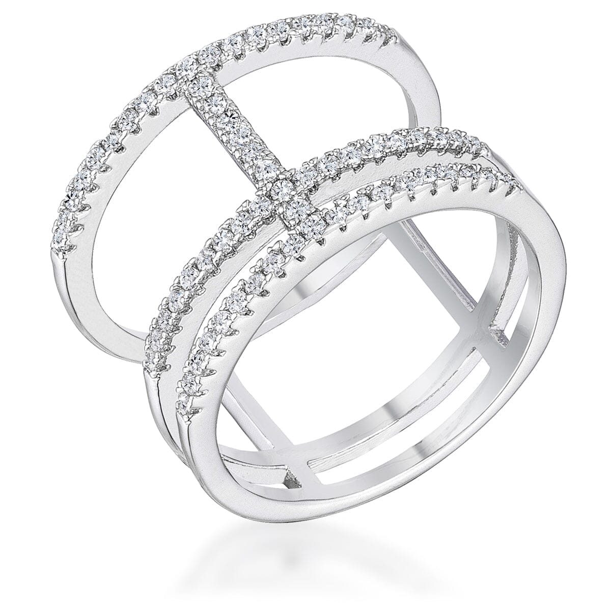 0.5Ct Rhodium Parallel Ring with Brilliant Cubic Zirconia Rings Das Juwel 