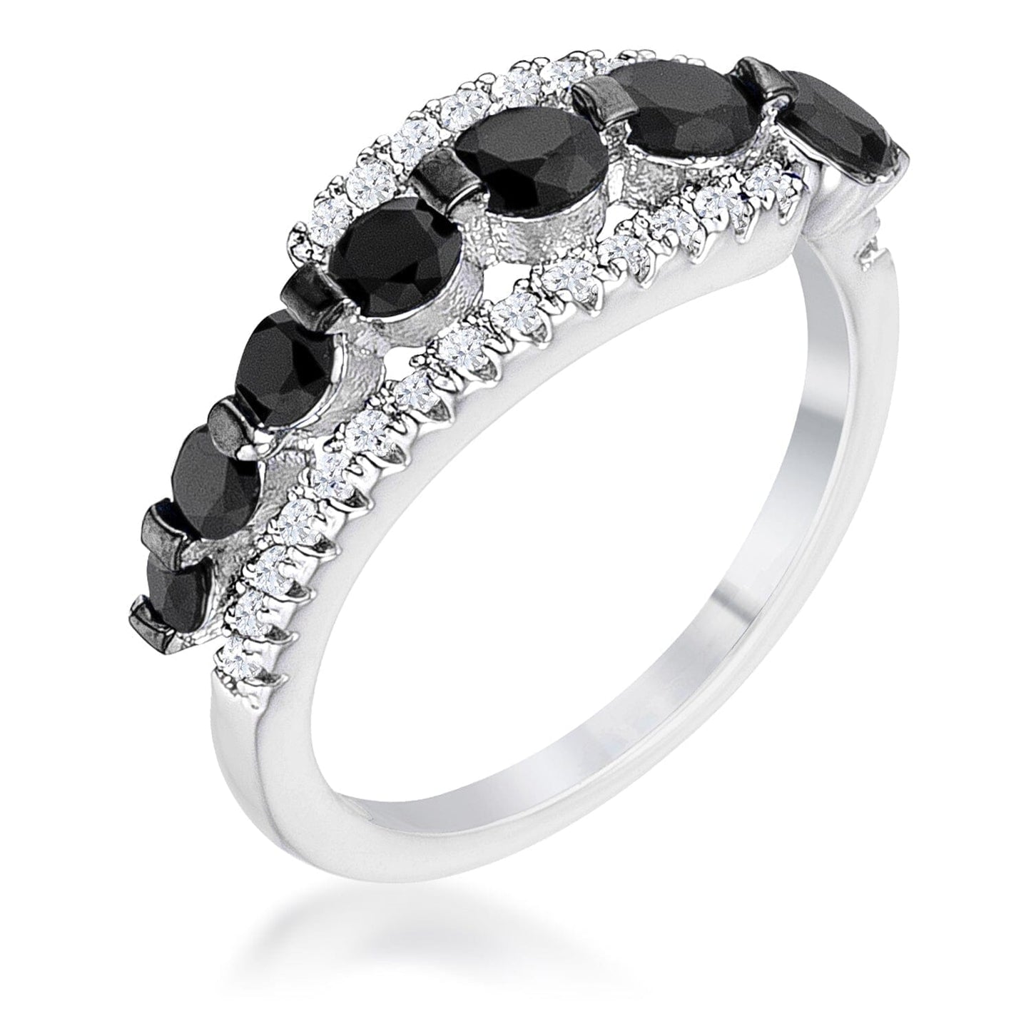 1.06Ct Rhodium & Hematite Plated Graduated Black & Clear Cubic Zirconia Half Eternity Ring Rings Das Juwel 