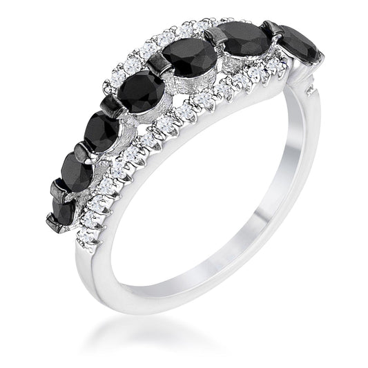 1.06Ct Rhodium & Hematite Plated Graduated Black & Clear Cubic Zirconia Half Eternity Ring  
