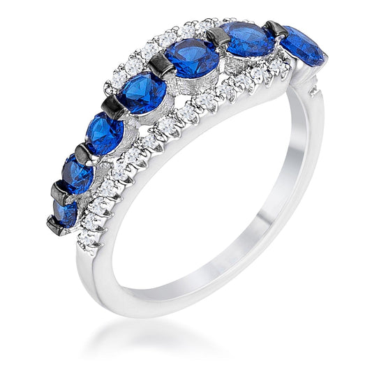 1.06Ct Rhodium & Hematite Plated Graduated Blue & Clear Cubic Zirconia Half Eternity Ring  