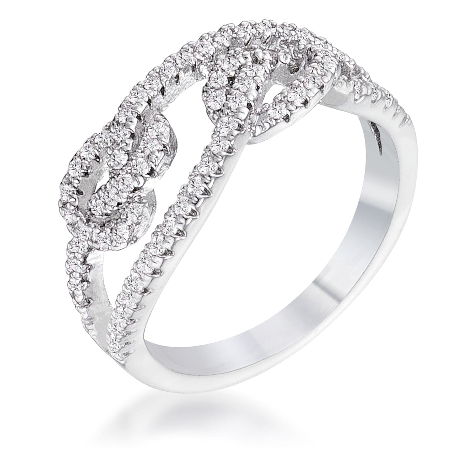 1.15Ct Rhodium Plated Cubic Zirconia Pave Double Knot Ring Rings Das Juwel 
