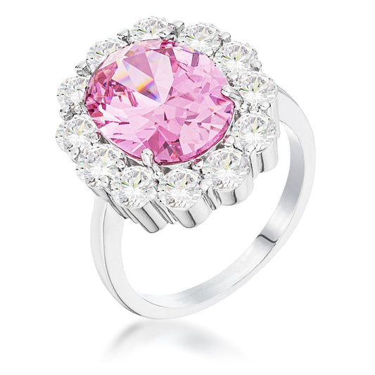 11.5Ct Rhodium Plated Pale Pink Oval Blossom Ring  