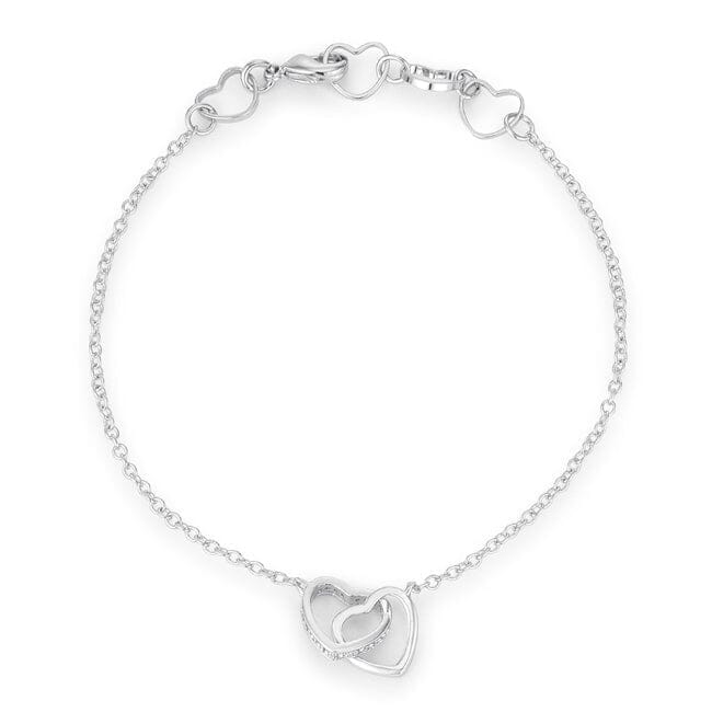 .12 Ct Rhodium Interlocked Hearts Bracelet with Cubic Zirconia Accents Bracelets Das Juwel 