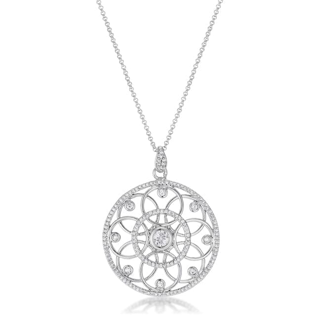 1.4 Ct Rhodium Pendant Necklace with Interlocking Circles and Cubic Zirconia  
