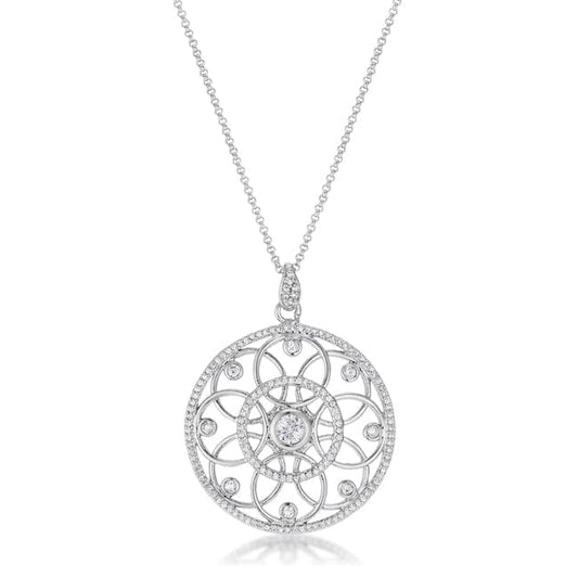 1.4 Ct Rhodium Pendant Necklace with Interlocking Circles and Cubic Zirconia  